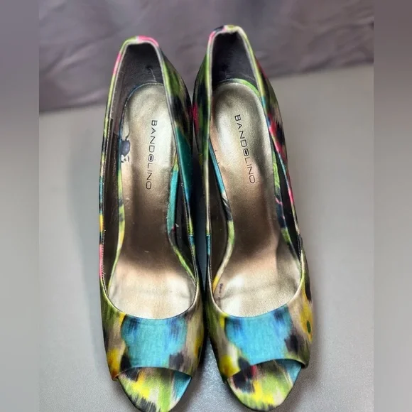 Bandolino Pumps BD7Jamara Abstract Floral Print PeepToe Multi-Color Size 6.5 - Picture 3 of 10